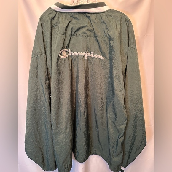 Vintage 90s Champion 2XL Jacket Green Nylon Windbreaker Pullover Drawstring - Picture 7 of 10